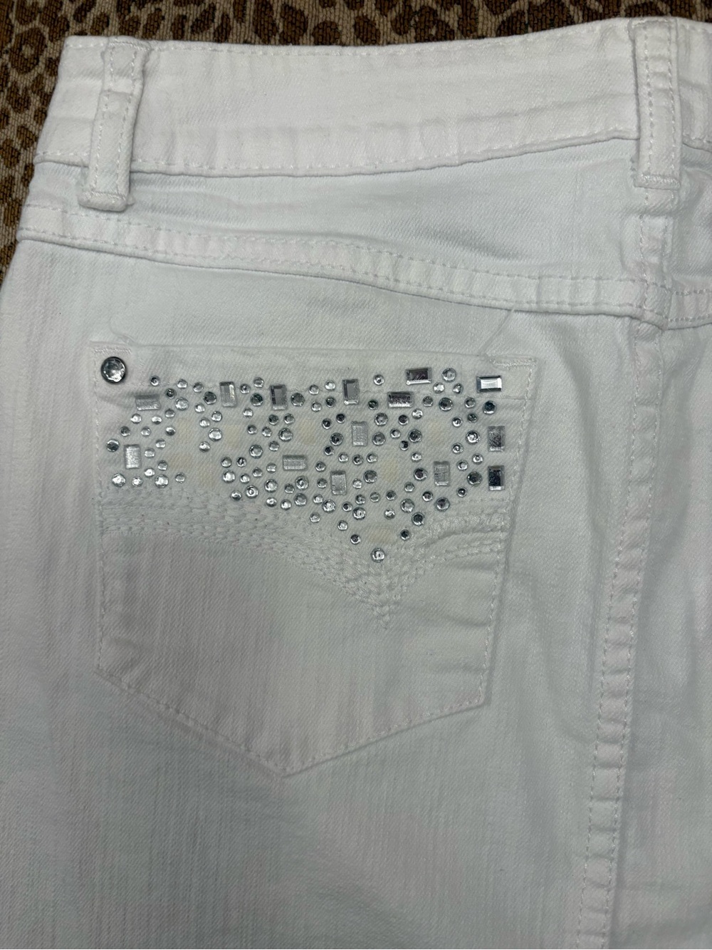 INC White Denim Mini Skirt with Crystal-Studded Back Pockets - Picture 4 of 7